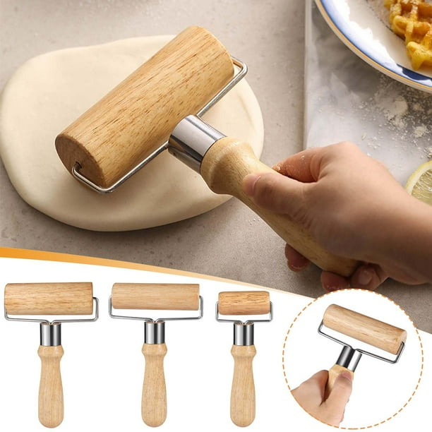 Rodillo de madera con mango de madera rugosa | Eje ergonómico de acero inoxidable | Diseño de rodillo para ahorrar esfuerzo | Herramientas para repostería para masa de pizza | 1x rodillo