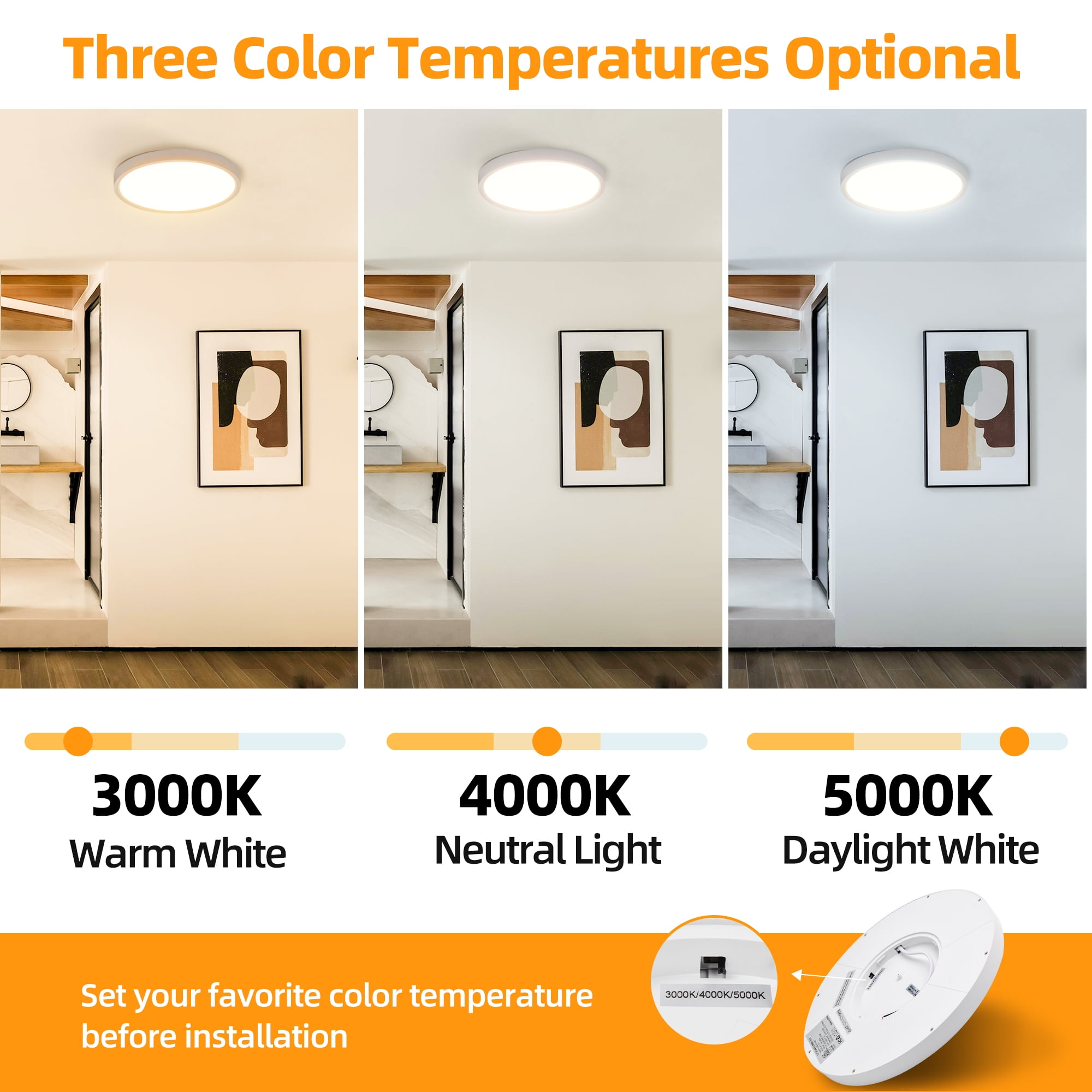 Hlite 4 Pack 12" LED Ceiling Light, 24W 3CCT Selectable Flush Mount Light,Damp Rated Close to Ceiling Light for Bathroom(White)