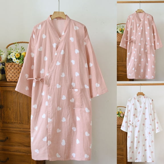 Sakmal Moo Moos for Women Cotton Heart Print Long Sleeve Mumu Dress Casual V-Neck Womens Nightgown L
