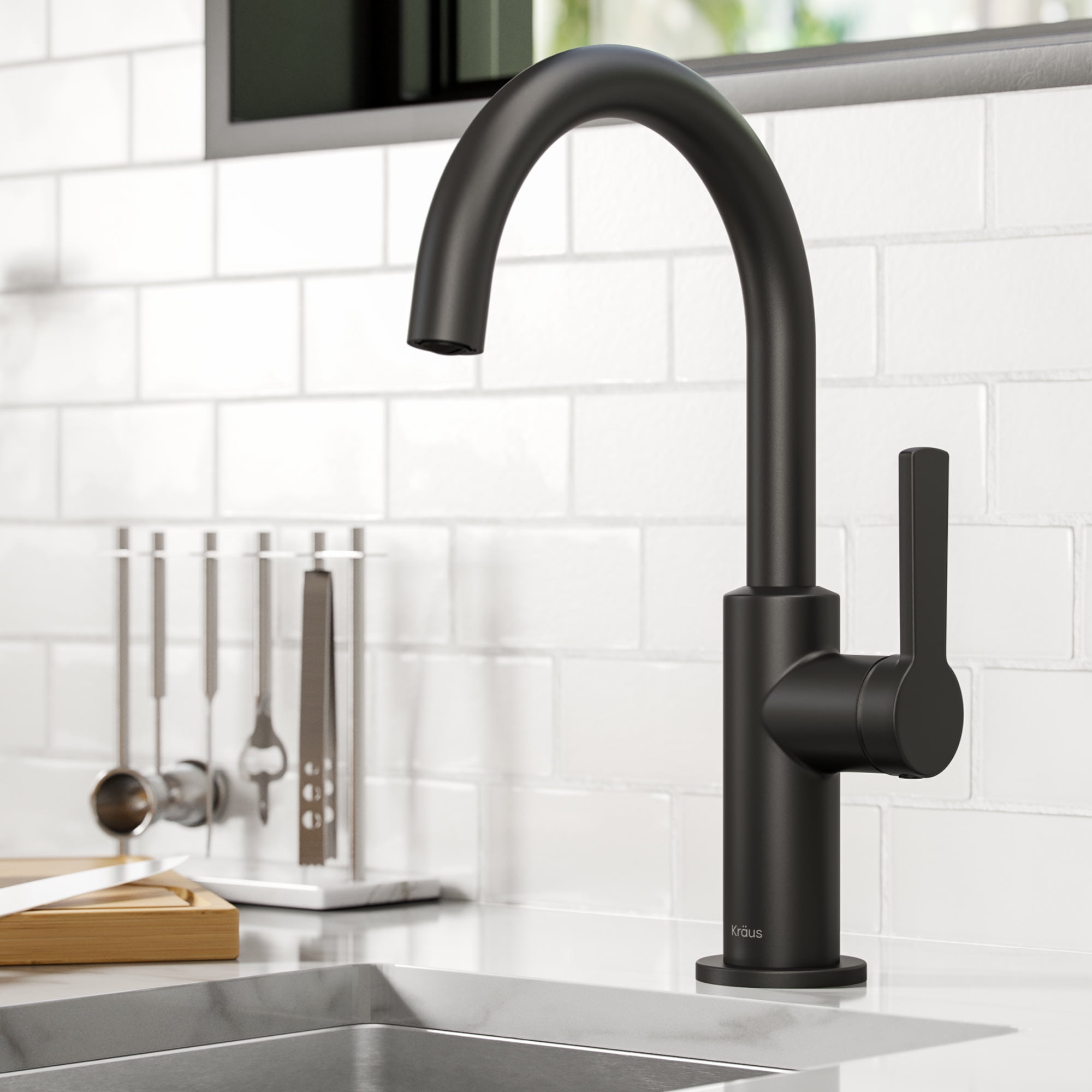 Kraus Oletto Single Handle Kitchen Bar Faucet in Matte Black