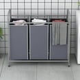 thumbnail image 2 of 3-Bag Laundry Sorter,Laundry Hamper Cart with Heavy Duty Rolling Lockable Wheels and Removable Bags (Grey), 2 of 12