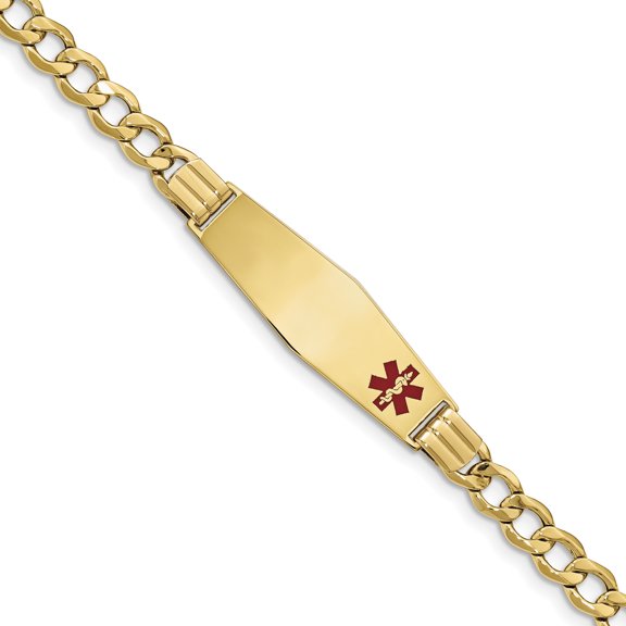 Beautiful 14K Semi-solid Medical Soft Diamond Shape Red Enamel Curb Link ID Bracelet