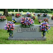Sympathy Silks Artificial Cemetery Flowers 2 Cream Pink Tulips/Purple Iris Bouquets with Vases & Saddle