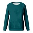 thumbnail image 5 of Women's Solid Color Crewneck Sweatshirt, Casual Long Sleeve Pullover Top with Front Pockets, Comfortable No Hood Streetwear for Daily Wear, Home and Outdoor Activities Blackish Green L, 5 of 5