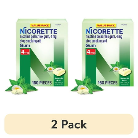 (2 pack) Nicorette Nicotine Gum, Stop Smoking Aids, 2 mg, Spearmint Burst, 160 Count