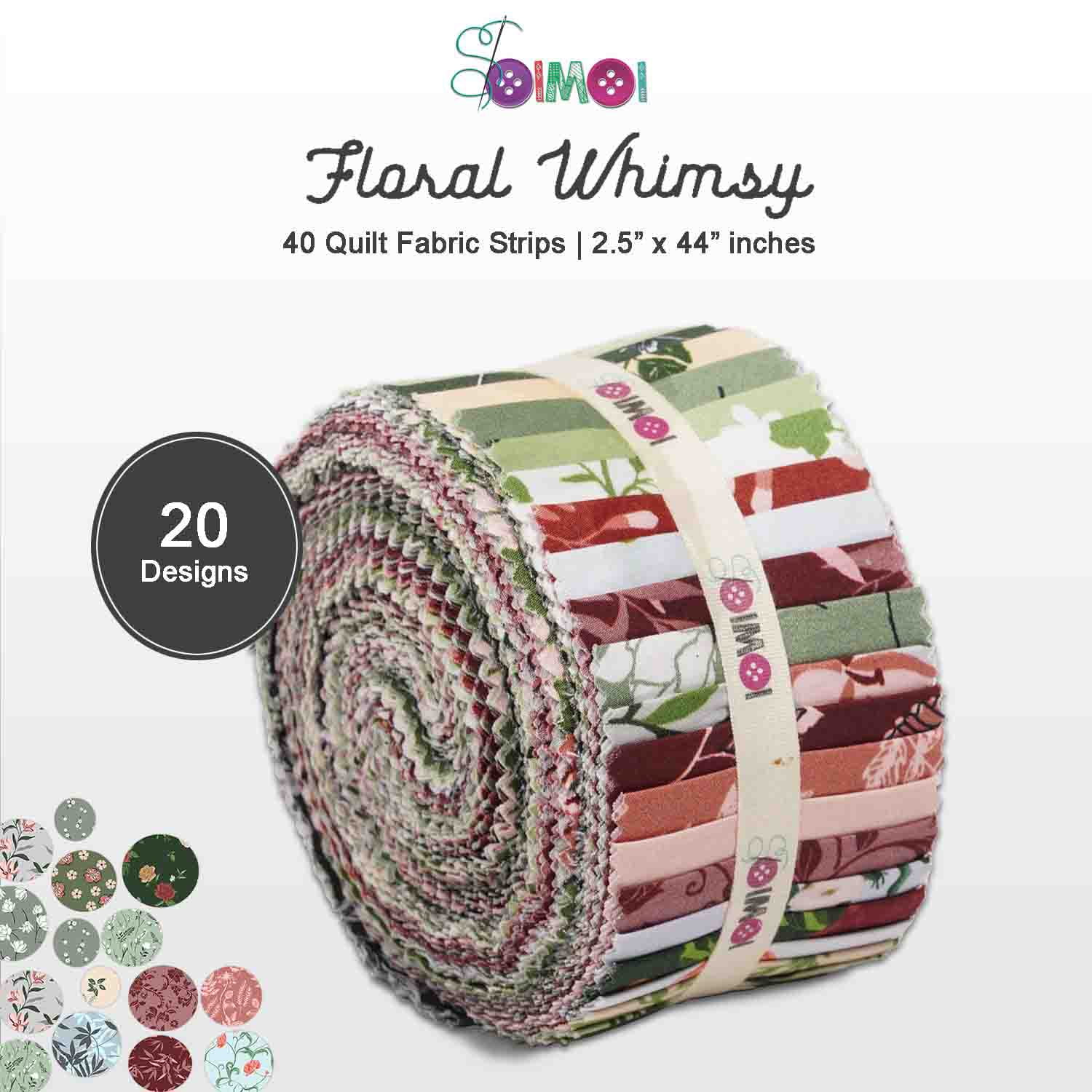 Jelly Roll Fabric Strips for Quilting, 2.5" Precut for DIY, 40 Strip Assorted Bundle, Perfect Quilting Fabric for Sewing, Jelly Roll For Scrapbooking, Craft, Home Dcor, Rug - Floral Whimsy