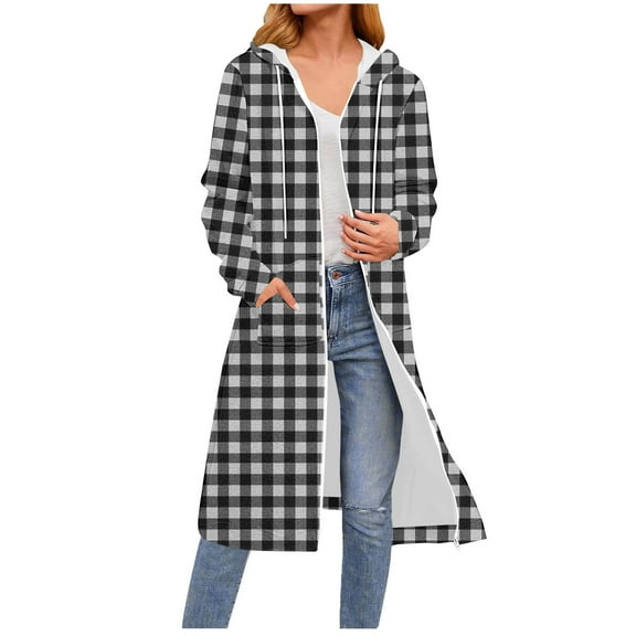 Wensltd Women's Long Fashion Jackets Zipper Long Sleeve Hooded Sweatshirts Drawstring Tops for Spring Fall