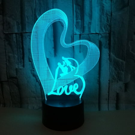 

3D LED Optical Illusion Acrylic Night Light with Remote & Smart Touch 7 Colors Changing（love）
