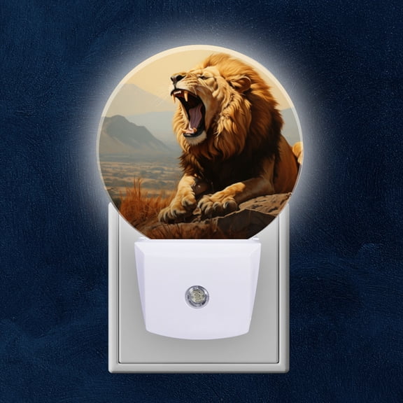 Night Light Plug into Wall,Dusk to Dawn Sensor Auto-On/Off for Bathroom, Hallway,Kids Room-Majestic Lion Roaring On The Edge Of African Savannah