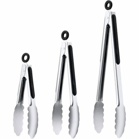 Stainless Steel Tongs Set,Food Grade Stainless Steel Kitchen Tongs,Heat Resistant 600 Degrees,for Cooking,BBQ Barbecue,Grilling,Buffet,Serving (7" 9" 12")
