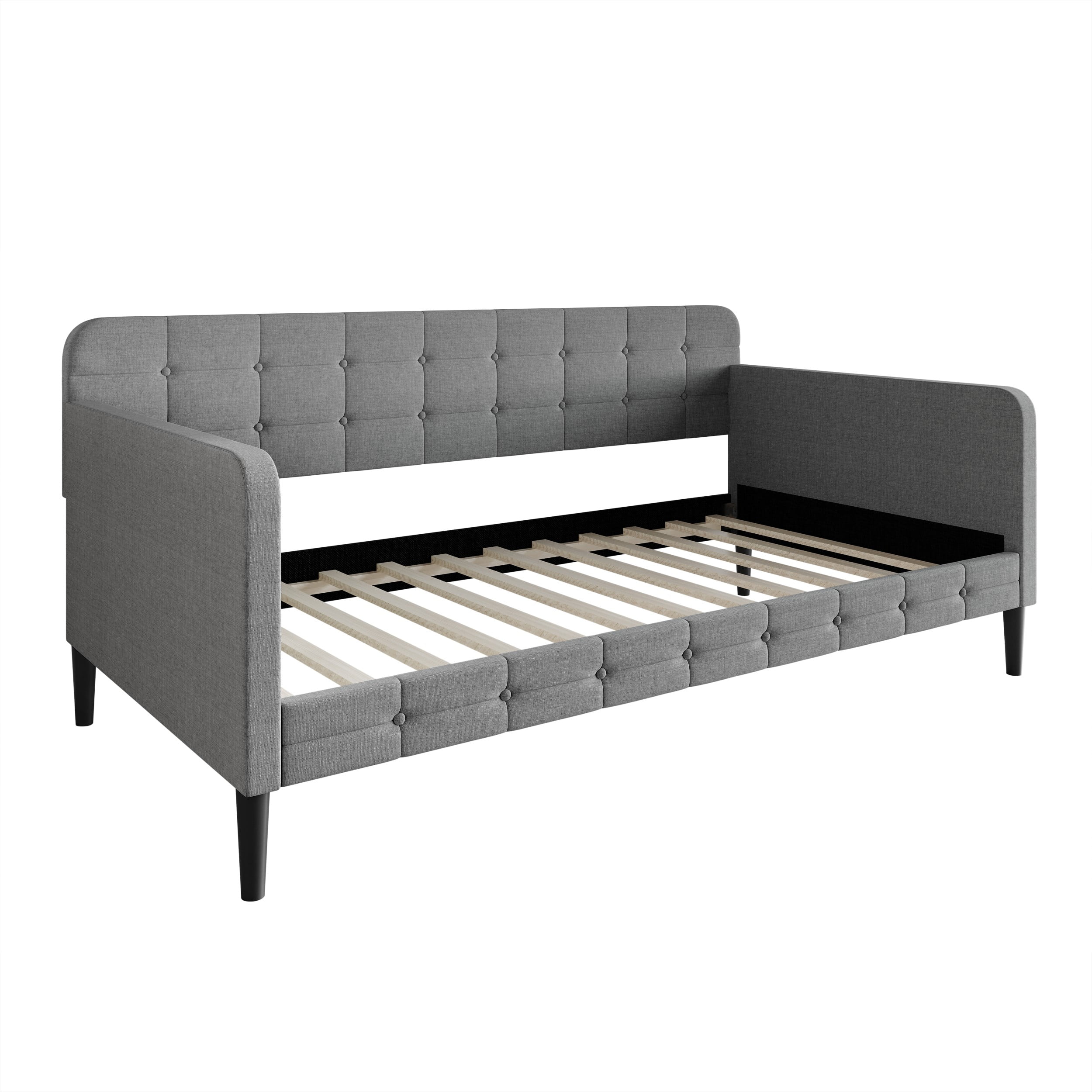Home Design Fallon Twin Daybed with Velvet Upholstery, Foam Padding, Square Arms, Biscuit-Style Button Tufting, Stylish Seating and Sleeping Solution, Gray