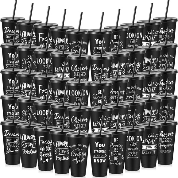 Paquete de 50 vasos de plástico inspiradores de 710 ml de Uiifan, color negro