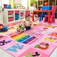 thumbnail image 4 of Noahas Playroom Rug Daycare Kids Rug 4x6,Educational and Fun Nursery Rug with ABC Alphabet Animals Classroom Rug Washable Kids Play Mat Baby Toddler Children Boys Rugs for Bedroom,Pink, 4 of 7