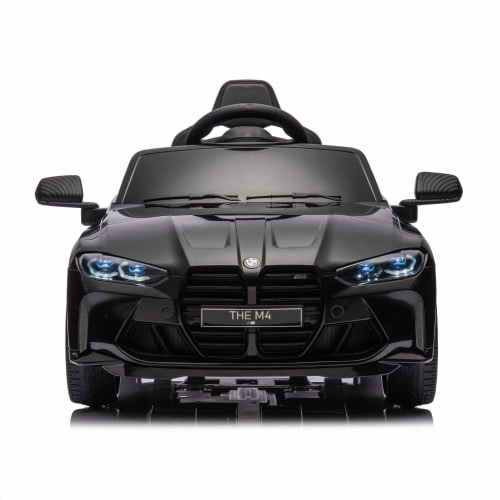 BMW M4 Kids Ride on Car Toy with Remote Control, 12V Powered Ride on Toys Cars W/Bluetooth/USB/MP3, Battery Display, LED, Handle with Wheels & Pull, Electric Car for Boy Girl, Black
