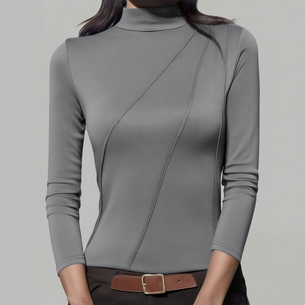 HongQid Women's Long Sleeve Mock Turtleneck Shirts 2025 Fleece Lined Base Layer Slim Fit Thermal Underwear Tops
