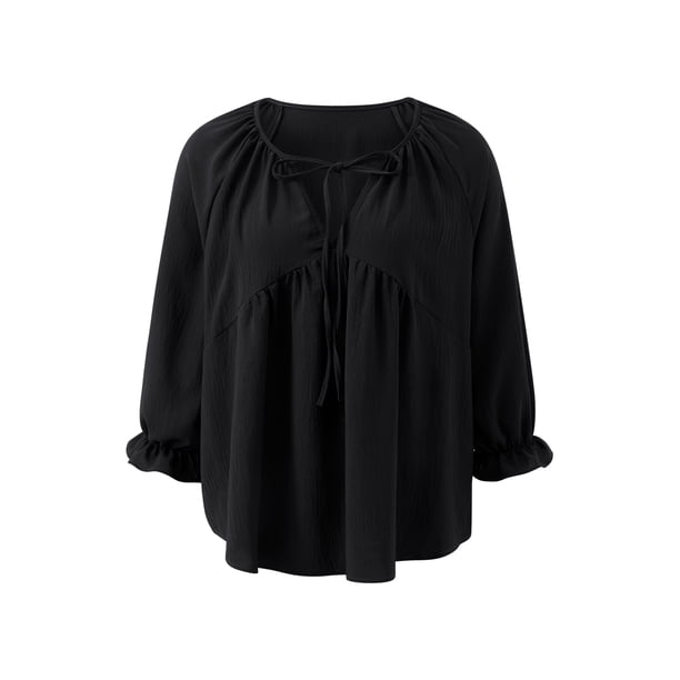 VISgogo Camisa holgada informal para mujer, blusas peplum de manga larga con cuello en V de color sólido, S/M/L/XL VISgogo moda