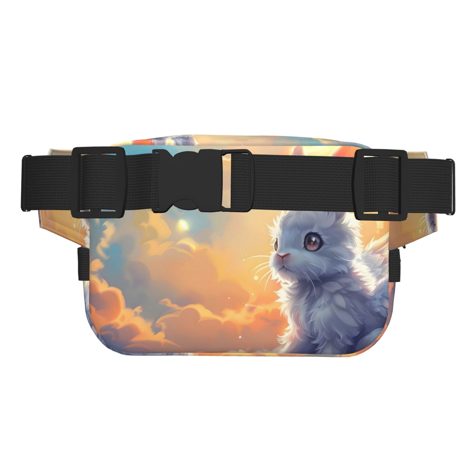 Picia Sunshine Colorful Cloud Rabbit Print Square Double-Layer Waist Bag Mini Adjustable Waist Belt Bag Exercise Running Travel Hiking