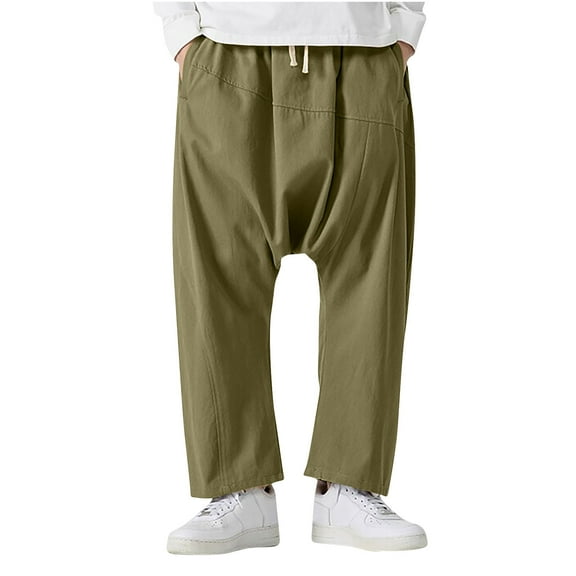 Mens Hip Hop Harem Pants Drop Crotch Drawstring Beach Summer Trousers Solid Color Oversized Wide Leg Pants