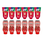 (12 Pack) PB&J Variety Pack, Jif Squeeze Creamy Peanut Butter (6 ct), Smucker's Strawberry Squeeze Fruit Spread (6 ct)