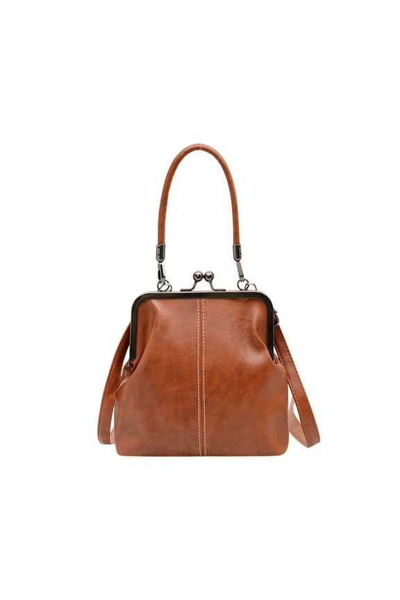 Kiss Lock Crossbody Bag for Women PU Leather Kiss Clasp Purse Handbags Crossbody Shoulder Bags Hobo Tote Purses Wallet, Brown