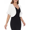 thumbnail image 5 of LEKODE Ruffle Short Sleeve Chiffon Bolero Shrug Womens Cropped Loose Fit Lightweight Formal Wedding Evening Layering Outer Tops White XL, 5 of 7