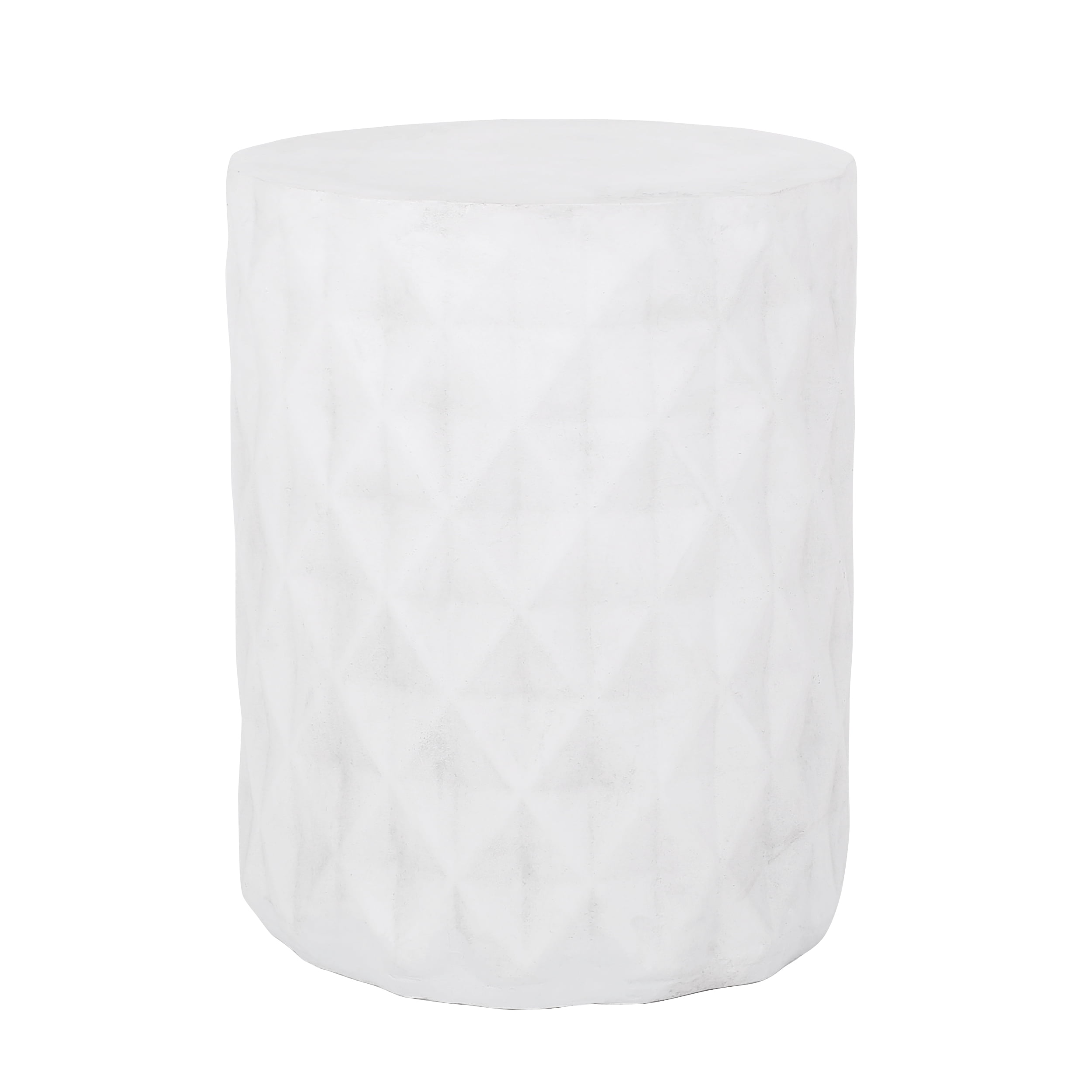 Outdoor Diamond Pattern Side Table, Lightweight Concrete Craft for Patio Garden, White