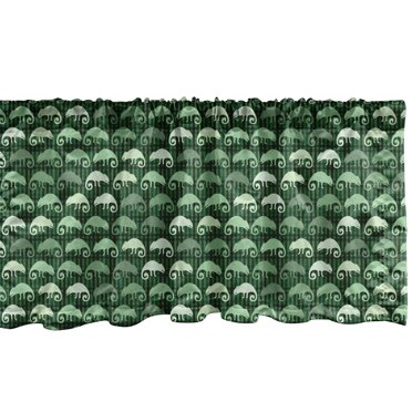 Ambesonne Chameleon Window Valance, Green Monochrome Lizards, 54" X 12", Mint Green and Emerald