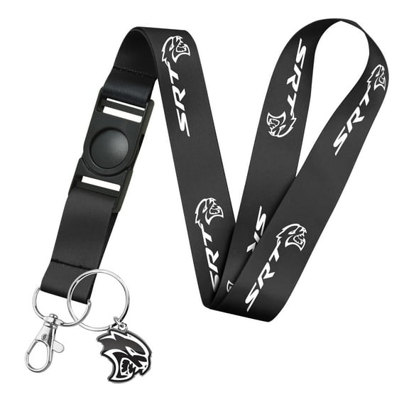 iPick Image for Dodge SRT Hellcat Full-Color Die-Cut Metal Key Chain with Printed Logo Black Lanyard Strap, Official Licensed