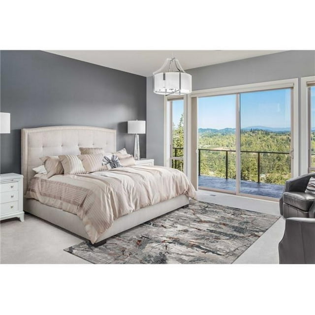 63" X 91" Grey/Teal Polypropylene & Polyester Rug