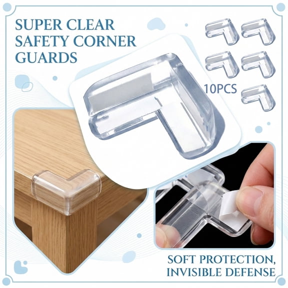 Corner Protectors for Proofing, Clear Silicone Table Corner Guards with Soft Anti-Collision Edge Cushions, Transparent Furniture Safety/Bumpers for Desks Cabinets and Shelves, 10 Pack White