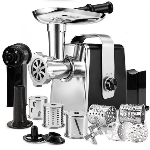 Casualife Electric Meat Grinder & Slicer, Multifunctional Food Processor, 5 Slicing Cones, 3 Molds (Includes Kibbeh) & 2 Blades