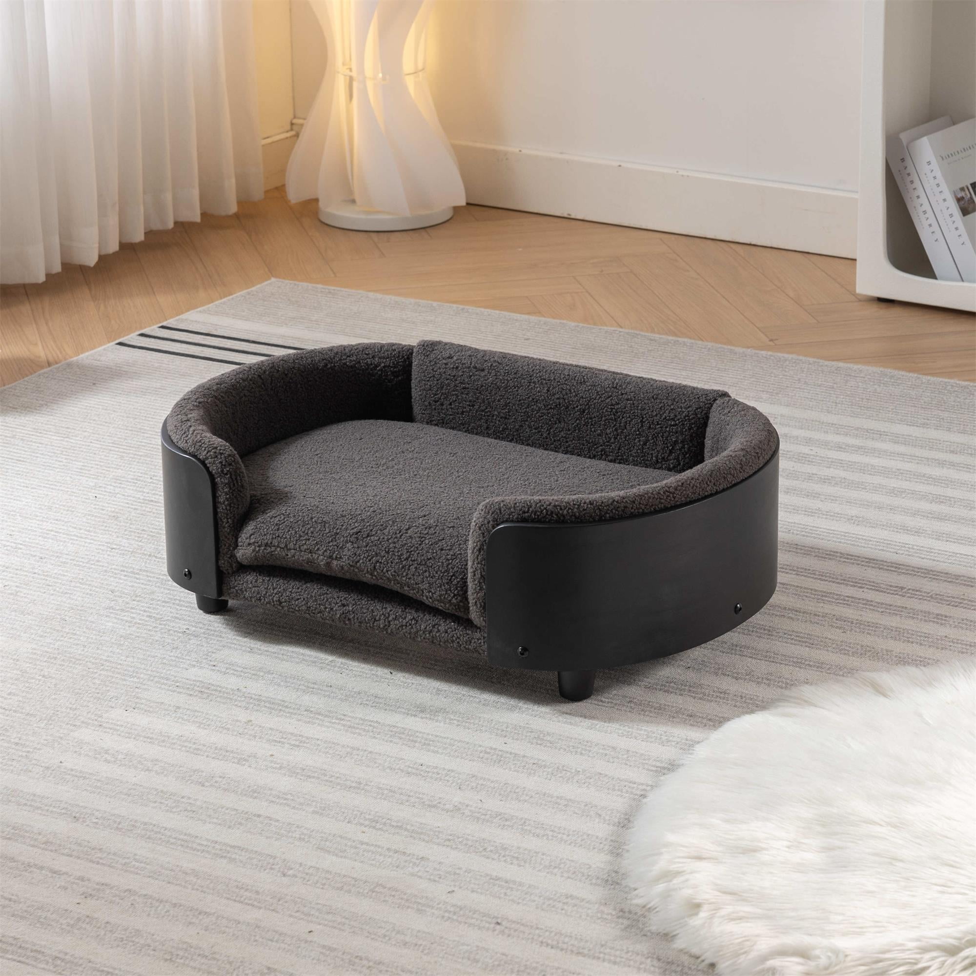 Pefilos 30" Elevated Pet Dog Bed with Solid Wood Legs and Walnut Bent Wood Back, Cashmere Cushion, Pet Sofa for Indoors Dogs, Dark Gray Pefilos 30" Elevated Pet Dog Bed with Solid Wood Legs and Walnut Bent Wood Back, Cashmere Cushion, Pet Sofa for Indoors Dogs, Dark Gray