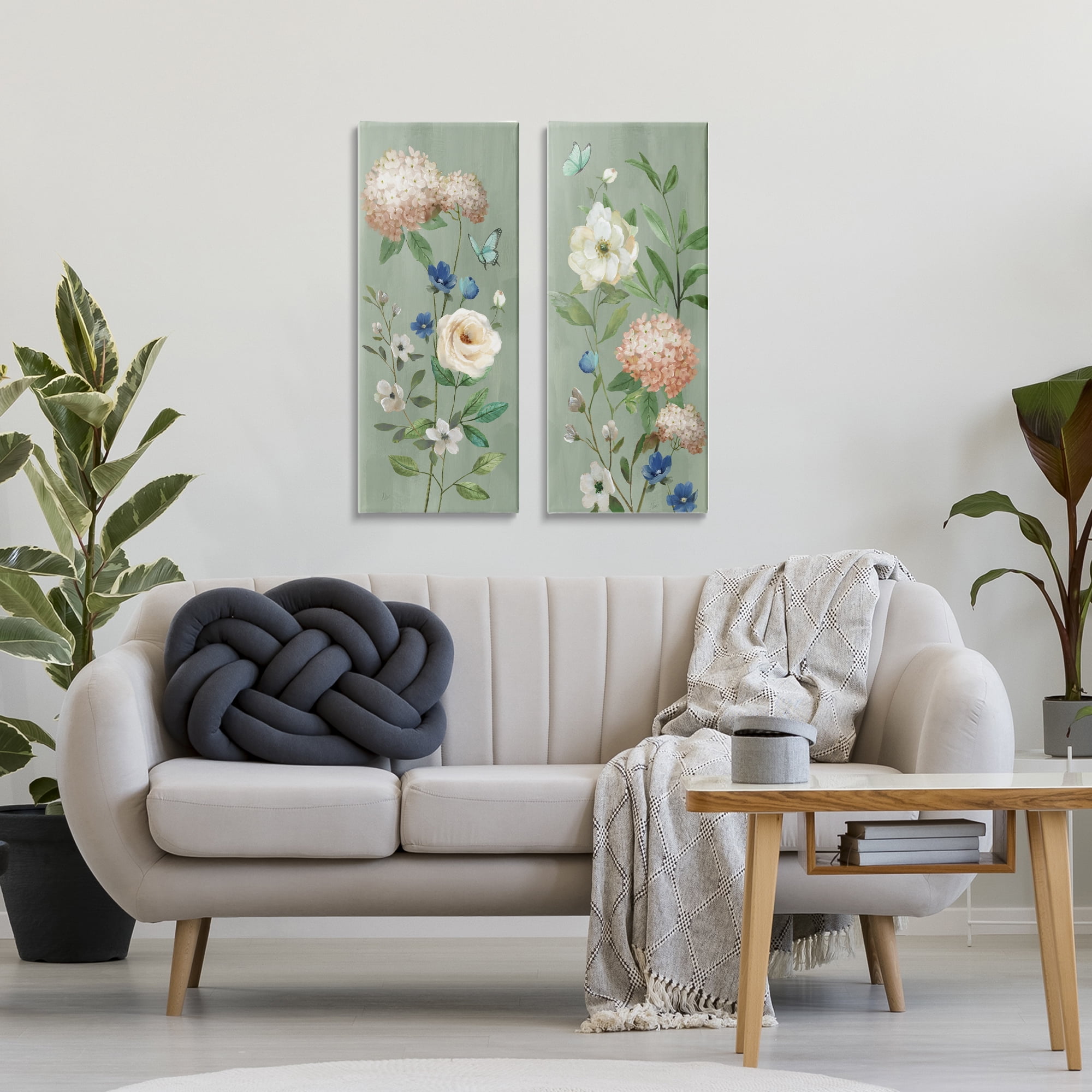 Stupell Industries Mint Hydrangeas & Roses 2 Piece Canvas Wall Art Set, design by Nan