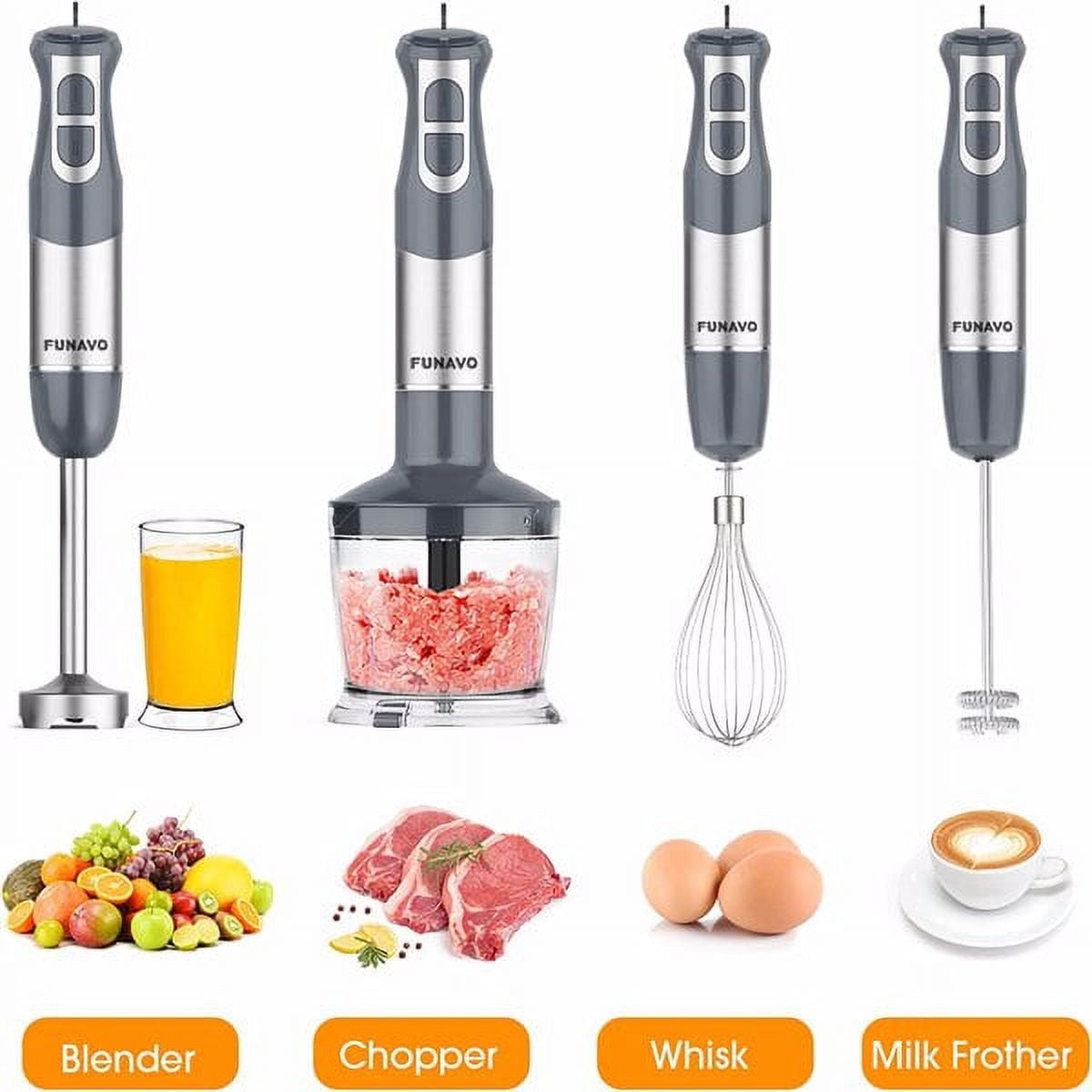 VIVEFOX 6-In-1 Immersion Hand Blender, 800W 10-Speed Powerful Stainless  Steel Stick Blender with Milk Frother, Egg Whisk 