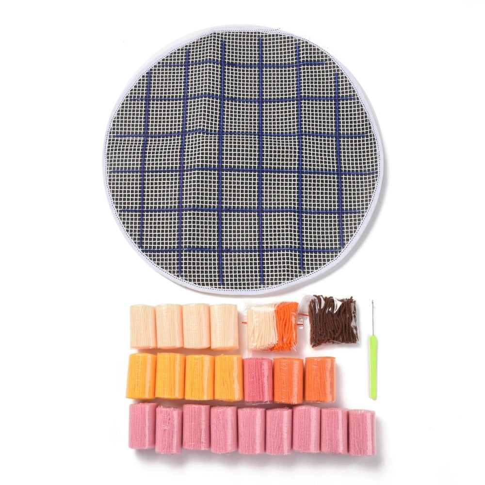 1set Flat Round Latch Hook Rug Kit DIY Rug Crochet Yarn Kits Including Color Printing Screen Section Embroidery Pad Duck Pattern 450x1.5mm