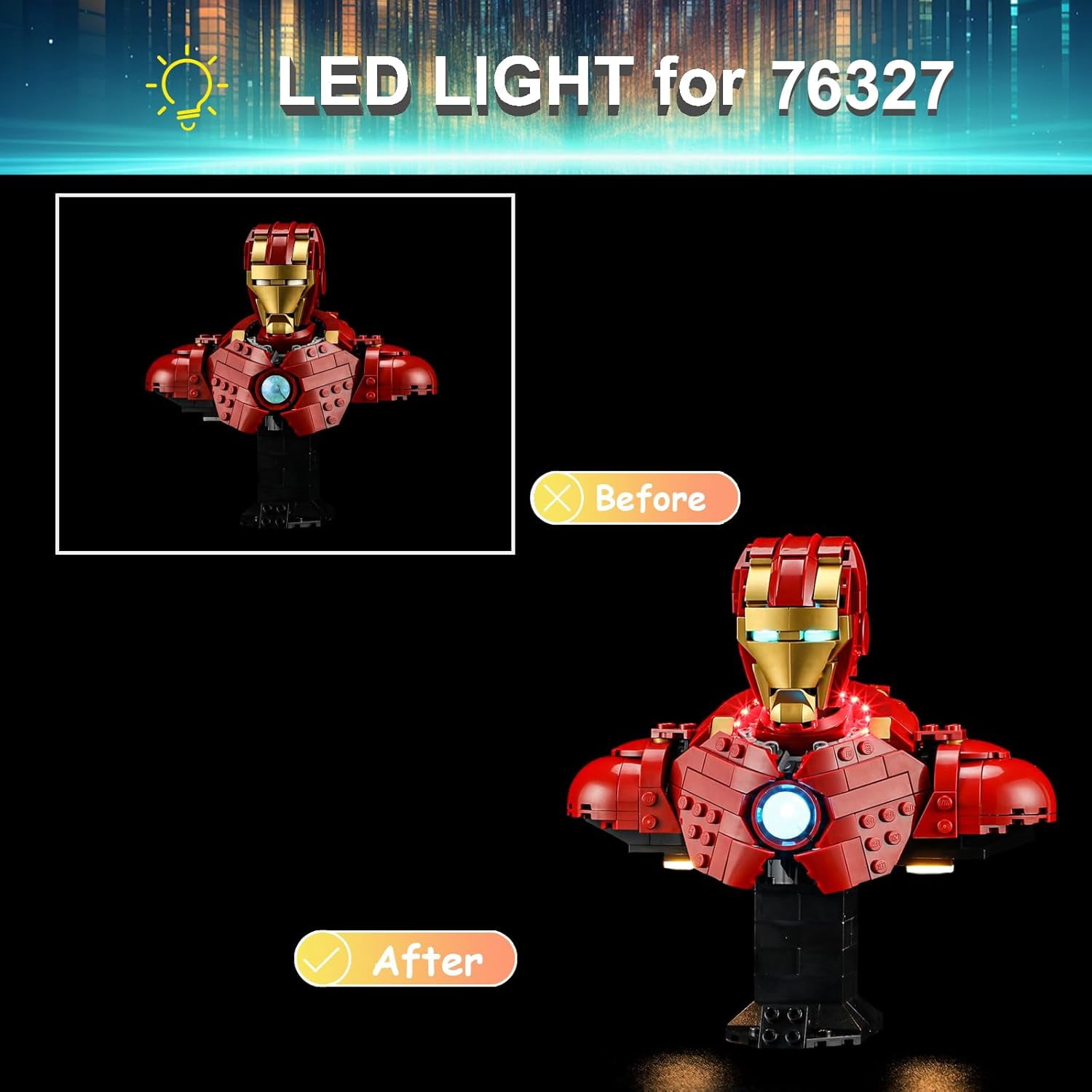 LED Light Kit for Lego 76327 Iron Man MK4 Bust, Compatible with Lego 76327 Building Blocks Model(Not Include Blocks Set)
