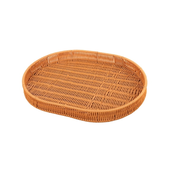 AURIGATE Woven Plastic Serving Basket Tray, 15.75x12.01x1.77in Rattan-Style Shallow Storage Basket for Kitchen Dining Home Decor
