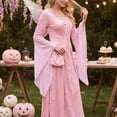 thumbnail image 4 of Witch Cos, Witch Cosplay, Witch Costume, Witch Outfit, Witch Roleplay, Women Renaissance Lace-Up Vintage Hooded Dress Medieval Witch Dress Cosplay Costume, Pink XL, 4 of 6