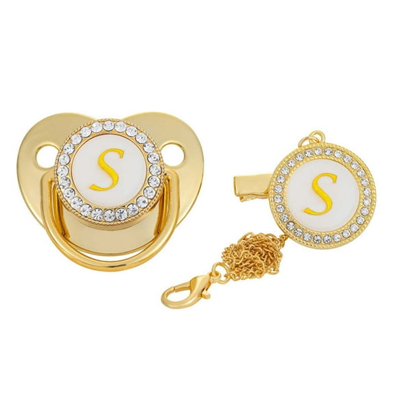 Xihbxyly Chupete con Brillo, Clip Personalizable para Nombre y Letra, Tetina Decorada con Diamantes de Imitación, Regalo Especial para Bebé, Celebración de Bautizo o Sesión de Fotos, Se Requiere La S