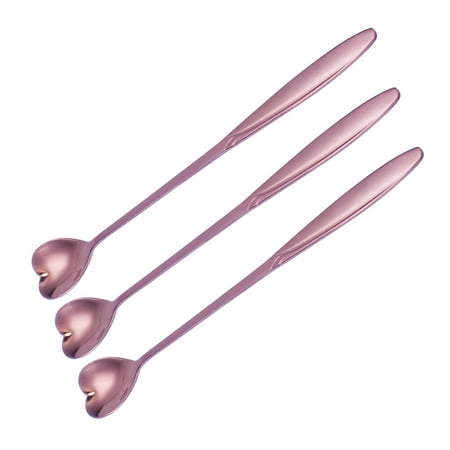

3 Pcs Stainless Steel Spoons Creative Long Handle Creative Shaped Heads Stirring Coffee Spoons for Honey Milk Tea Cocktail Dessert - Heart(Rose Golden)