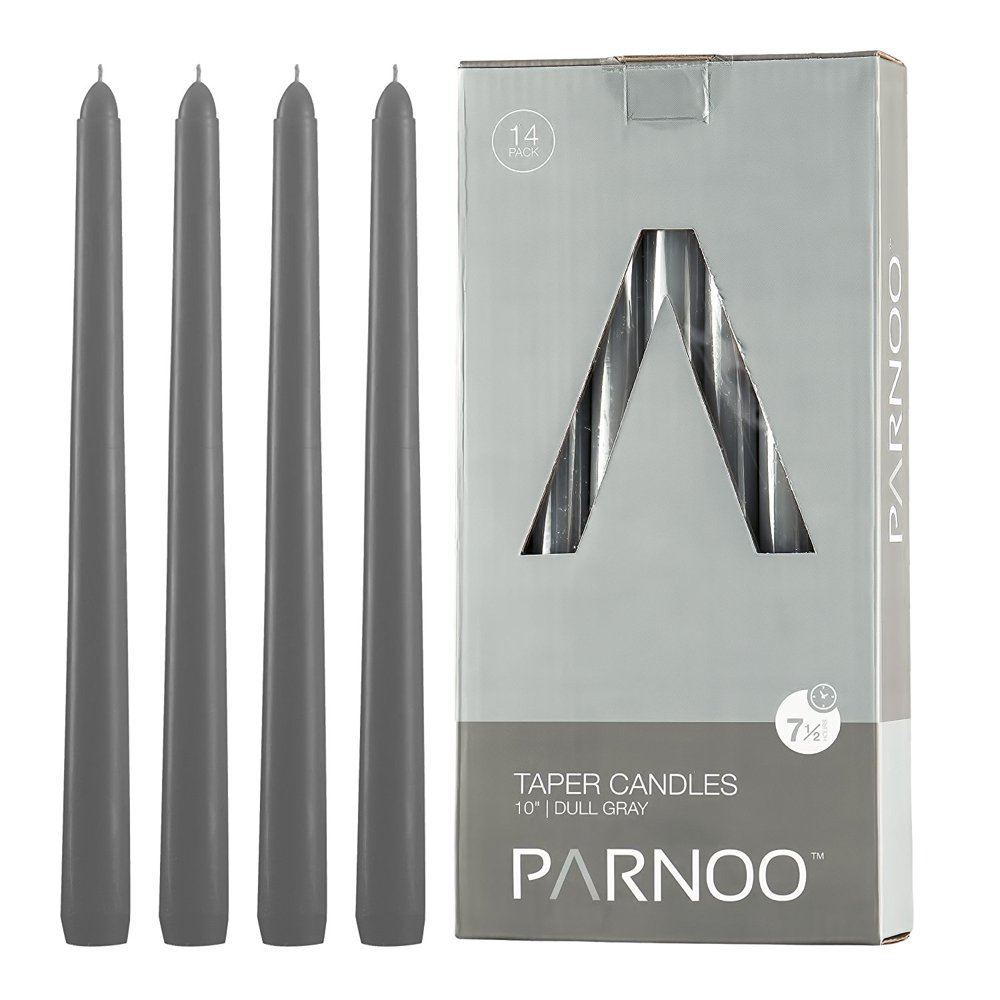 14 Gray Taper Candles 10 Inch Tall 3/4 Inch Thick Burn 7.5 Hours (Color