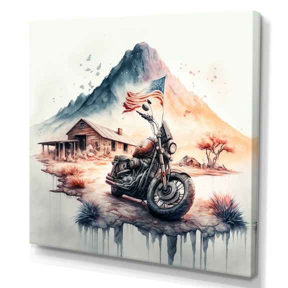 Designart Motorcycle Parked At The Cabin III Canvas Wall Art
