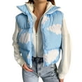 thumbnail image 1 of Liacowi Women Juniors Quilted Puffer Vest Coat Winter Lightweight Sleeveless  Blue Cloud Print Warm Outerwear Stand Collar Padded Jacket with Pockets, 1 of 8