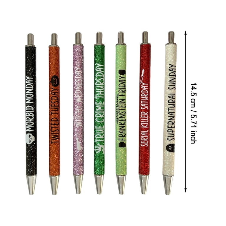 7 Pcs Glitter Funny Pens Word Daily Pen Set Funny Seven Days of The Week  Pens Negative Passive Writing Funny Work Pens for Each Day of The Week  Funny
