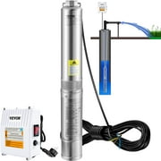 VEVORDeep Well Submersible Pump, 1.5HP 115V/60Hz, 37GPM 276ft Head, with 33 ft Cord & External Control Box, 4 inch Stainless Steel Water Pumps for Industrial, Irrigation and Home Use, IP68 Waterproof
