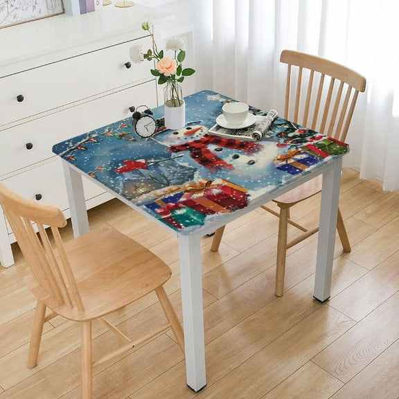 HAOXIT Elastic Edge Fitted Square Tablecloth, Wipe Clean Polyester Table Cover, for Outdoor Patio and Indoor Kitchen Dining Party, Fit for Square Table 44''x44''