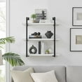 thumbnail image 3 of Danya B. Modern 3-Tier Hanging Bracket Wall Shelves in Black Metal and White Birch Finish, 3 of 12
