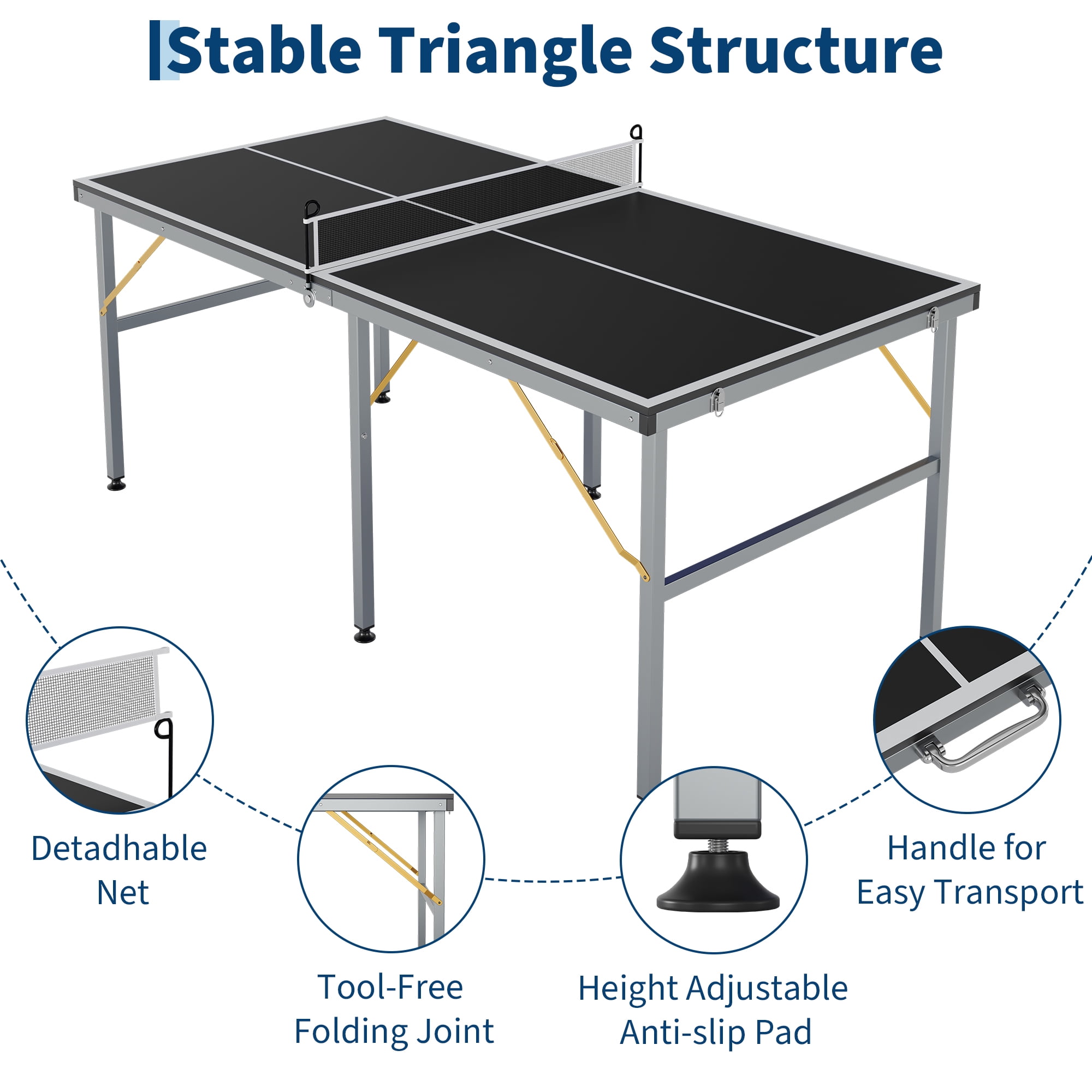 Garvee Collapsible & Portable 6x3FT Ping Pong Table Set – Includes Net, 2 Table Tennis Paddles, 3 Balls, Weatherproof, Indoor/Outdoor Mini Table Tennis Game – Color: Black