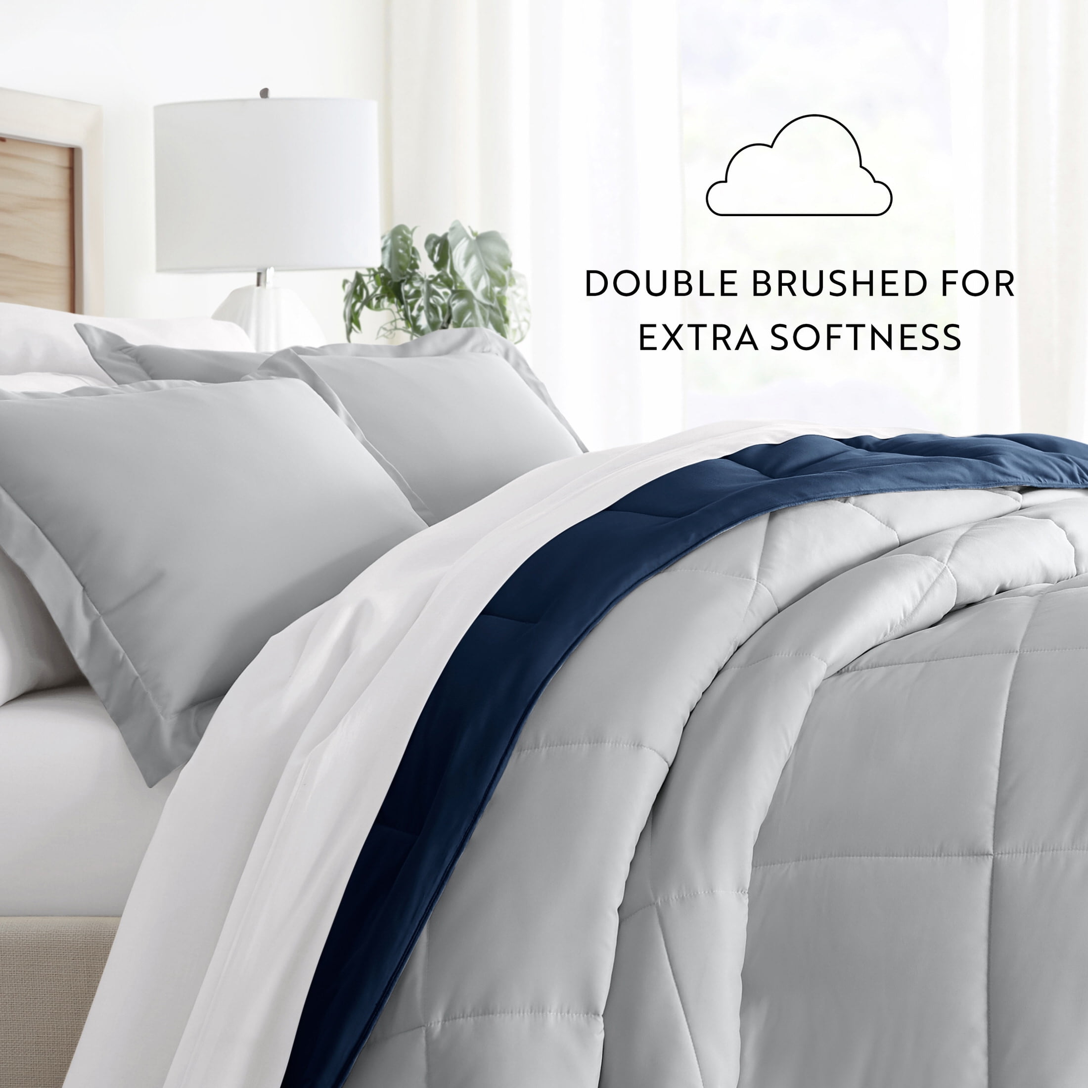 Noble Linens Soft 2-Piece Navy & Gray Reversible All Season Lightweight Down Alternative Comforter Set, Twin/Twin XL