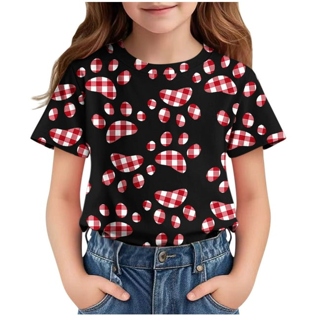 Zpanxa T-Shirts Athlétiques pour Filles Imprimé Étoile Col Rond Manches Courtes Haut Décontracté Polyester Spandex 3 Ans